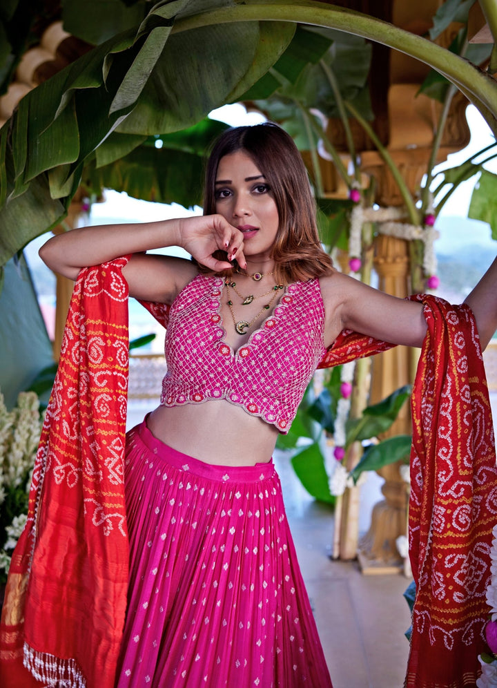 Rani Pink Embroidered Lehenga Set Chamee and Palak - Fabilicious Fashion