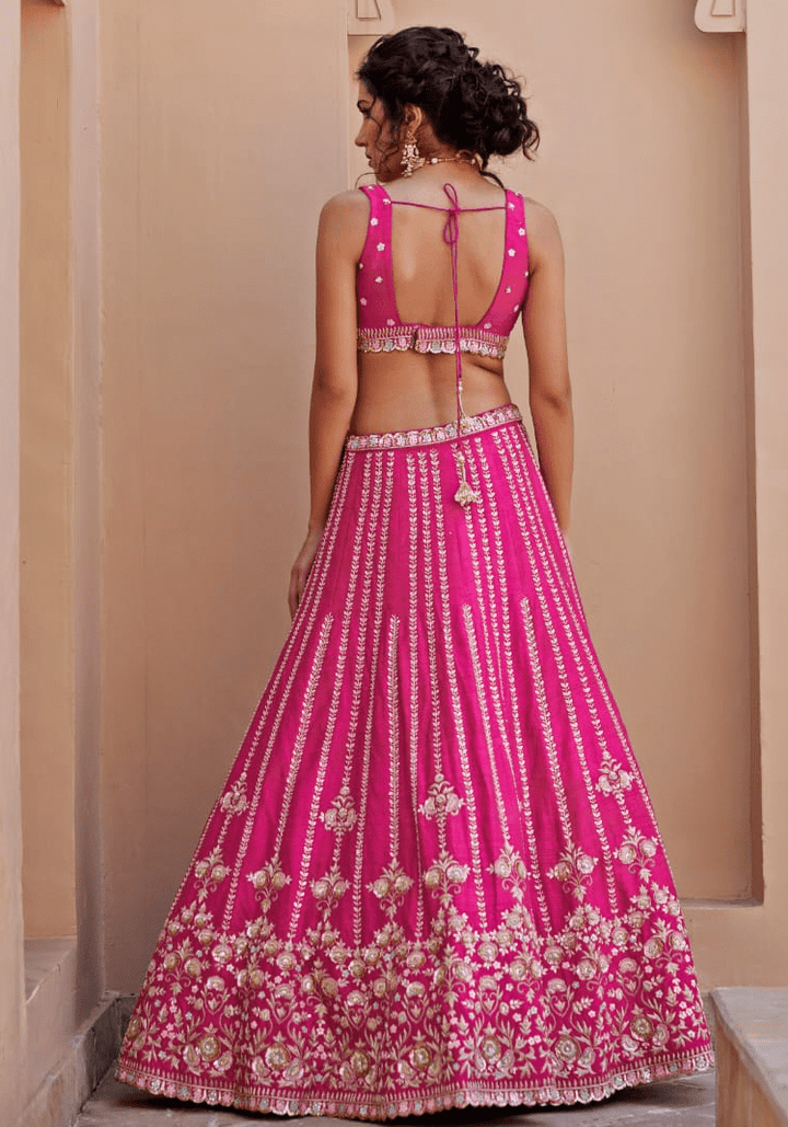Rani Pink Embroidered Lehenga Set Chamee and Palak - Fabilicious Fashion