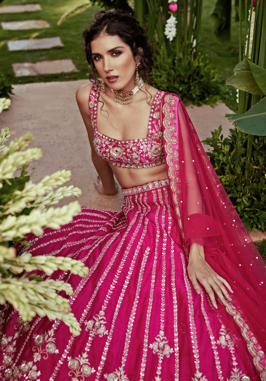 Rani Pink Embroidered Lehenga Set Chamee and Palak - Fabilicious Fashion