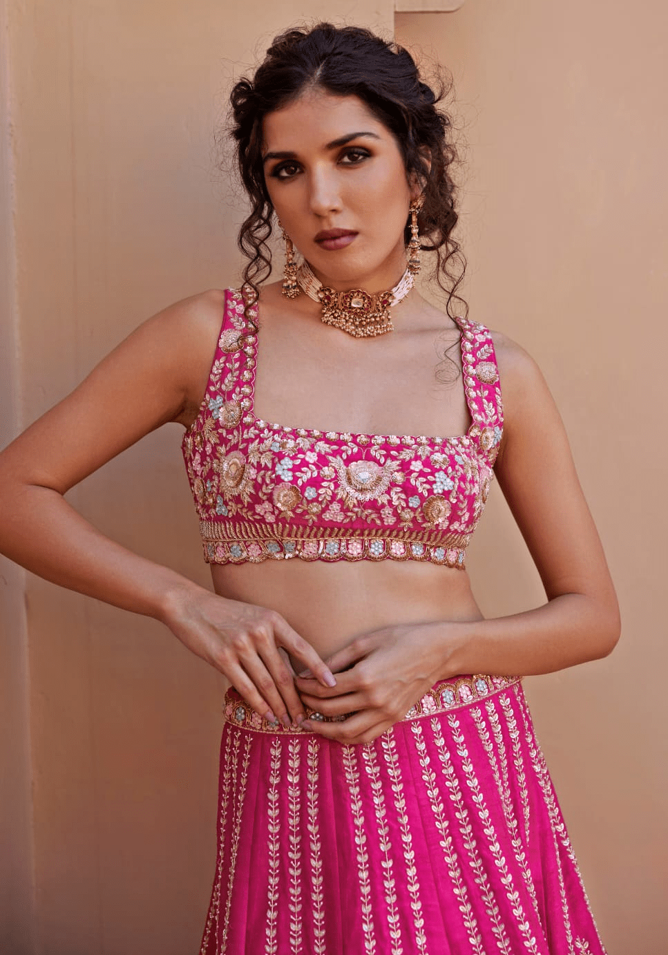 Rani Pink Embroidered Lehenga Set Chamee and Palak - Fabilicious Fashion