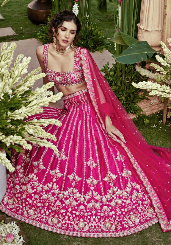 Rani Pink Embroidered Lehenga Set Chamee and Palak - Fabilicious Fashion
