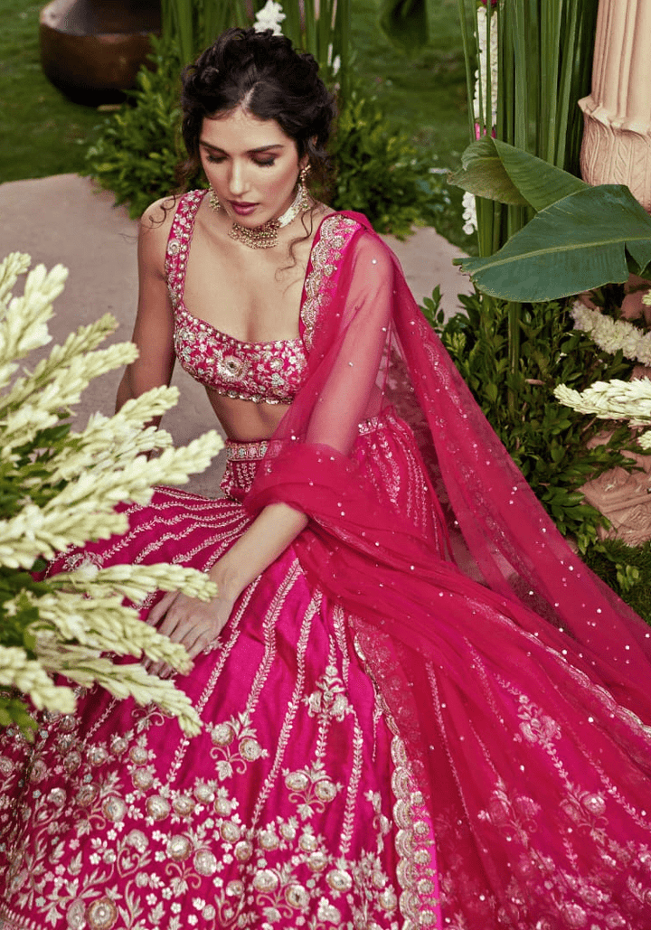 Rani Pink Embroidered Lehenga Set Chamee and Palak - Fabilicious Fashion