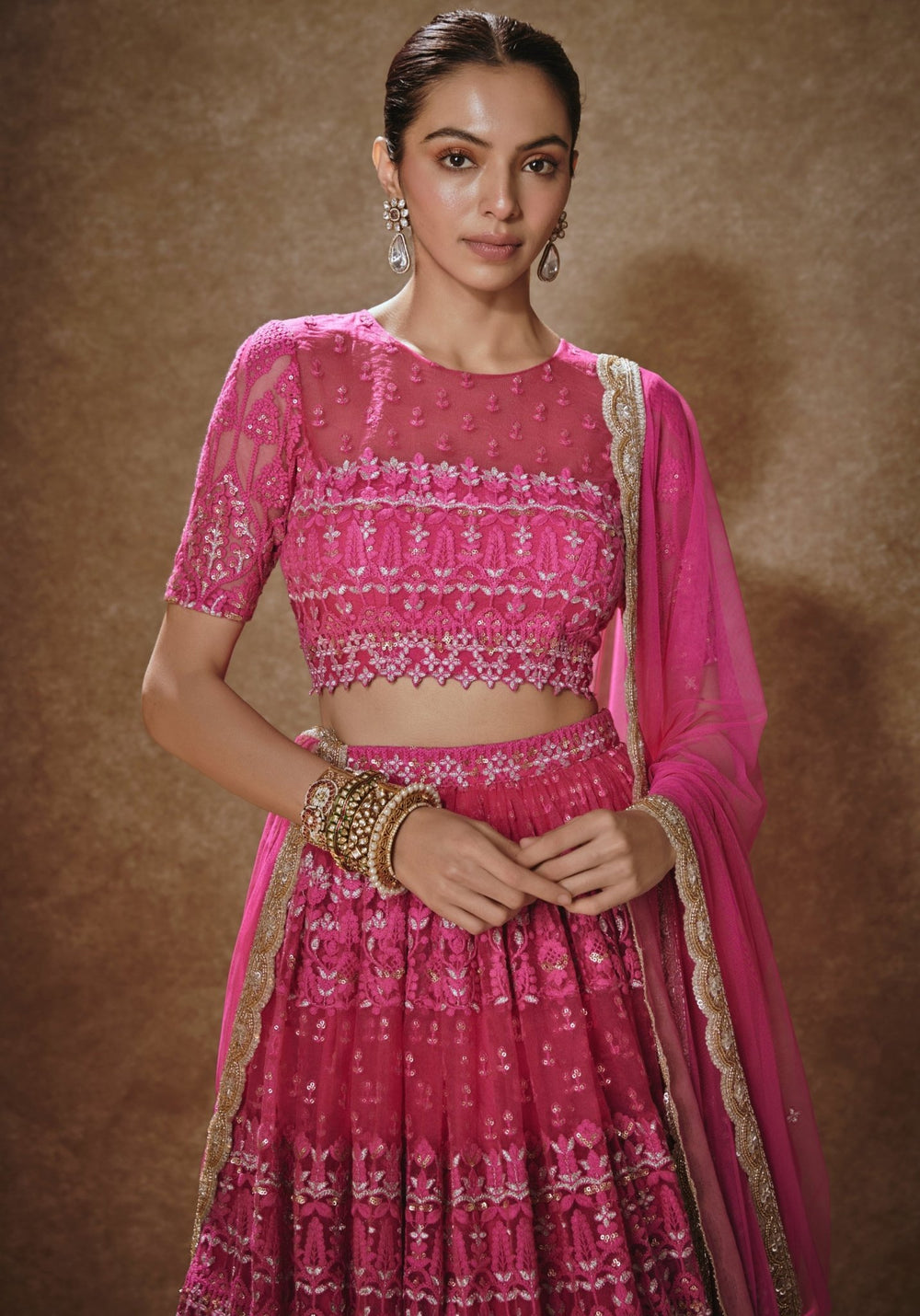 Rani Pink Embroidered Lehenga Set Renee Label - Fabilicious Fashion