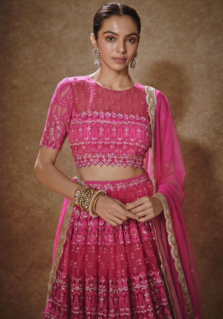 Rani Pink Embroidered Lehenga Set Renee Label - Fabilicious Fashion