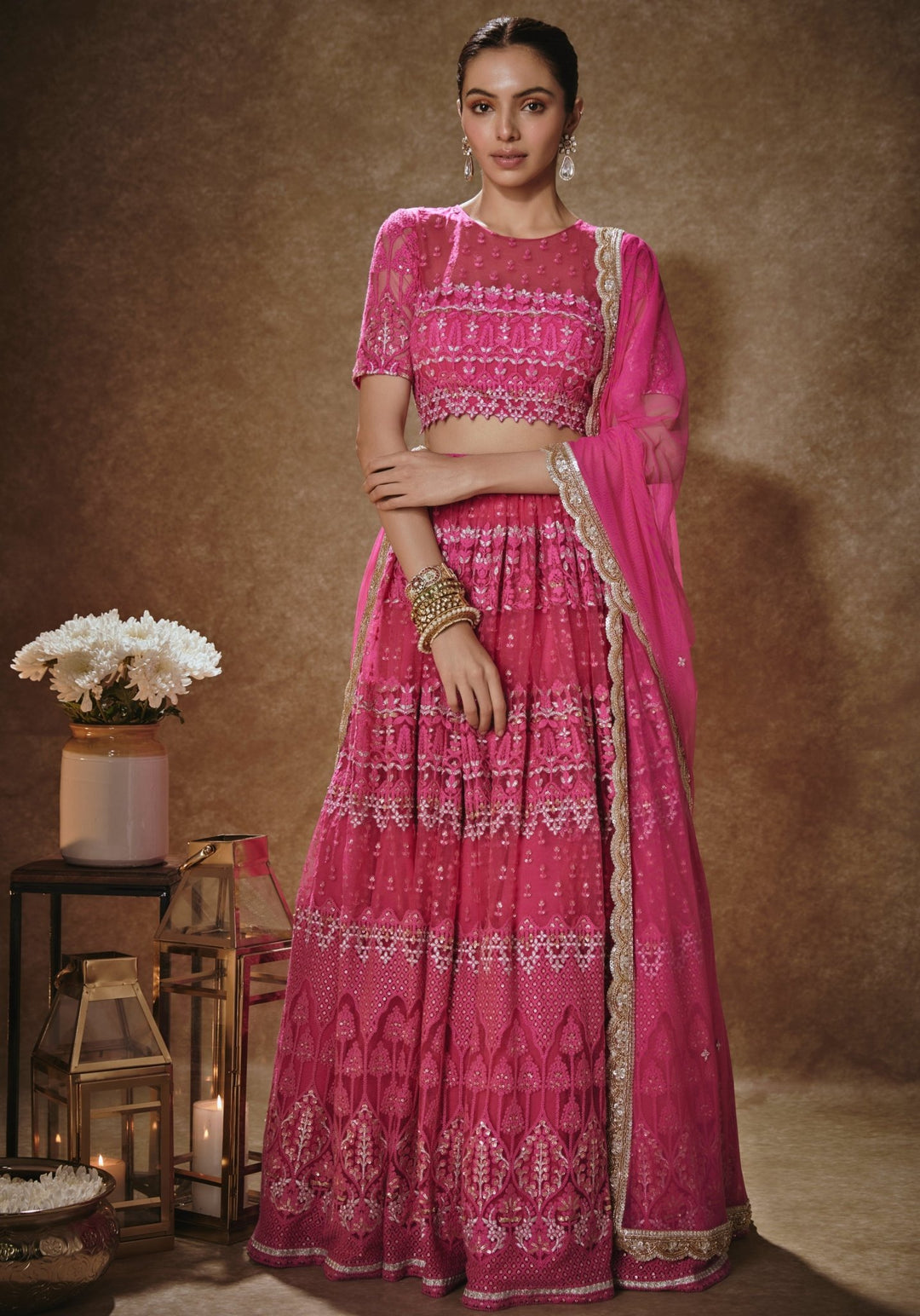 Rani Pink Embroidered Lehenga Set Renee Label - Fabilicious Fashion