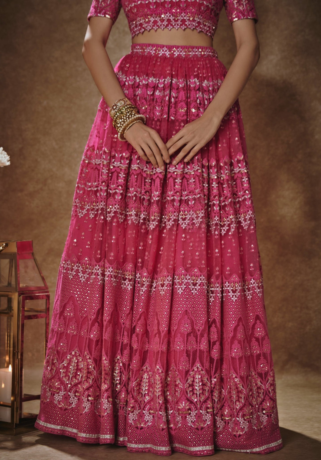 Rani Pink Embroidered Lehenga Set Renee Label - Fabilicious Fashion