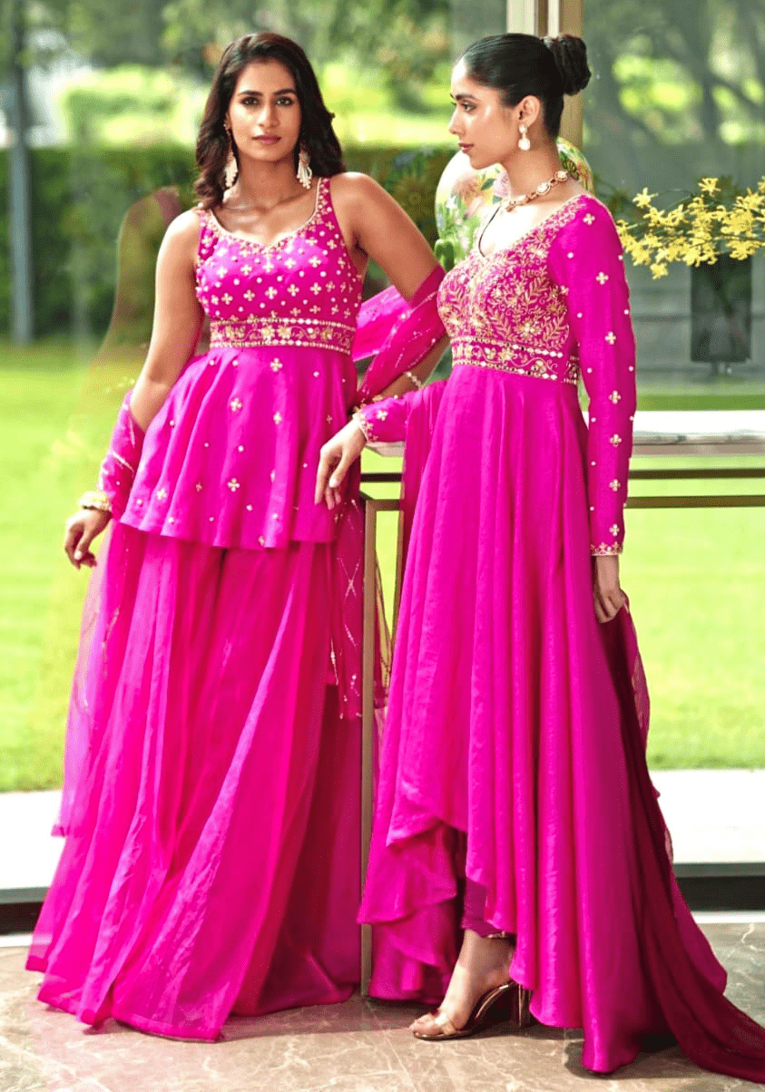 Rani Pink Embroidered Peplum Kurta Set Rashika Sharma - Fabilicious Fashion