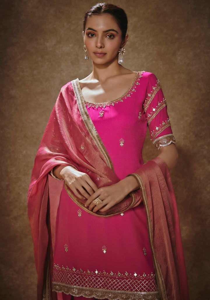 Rani Pink Embroidered Salwar Kurta Renee Label - Fabilicious Fashion