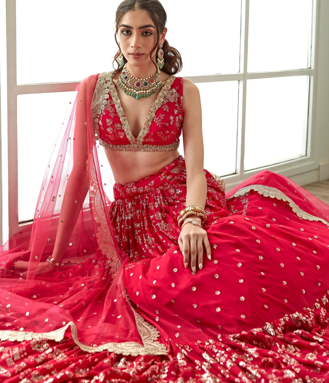 Rani Pink Georgette Lehenga Set Studio Iris - Fabilicious Fashion