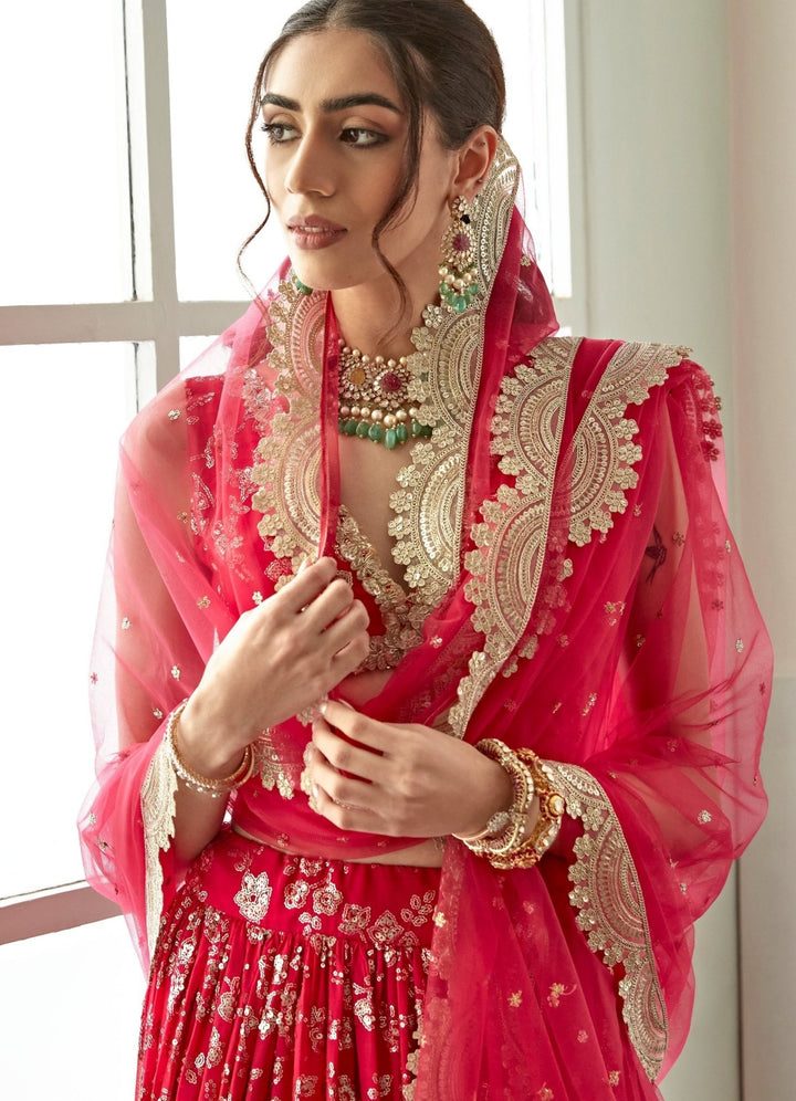 Rani Pink Georgette Lehenga Set Studio Iris - Fabilicious Fashion