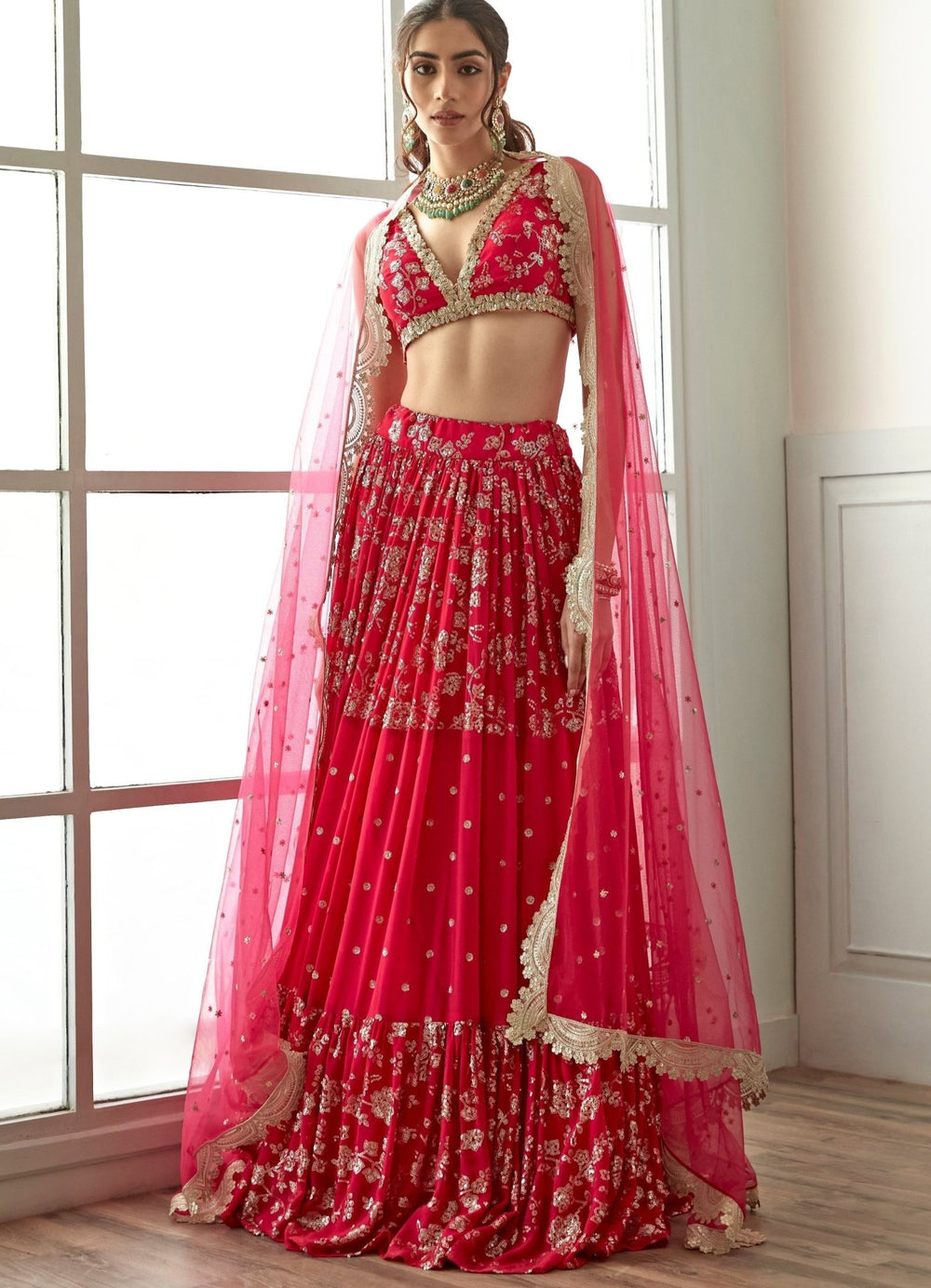 Rani Pink Georgette Lehenga Set Studio Iris - Fabilicious Fashion