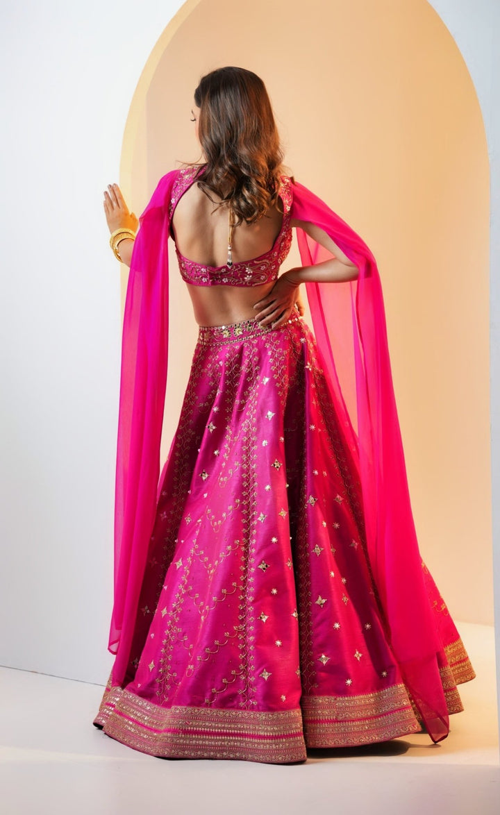 Rani Pink Kalidaar Silk Embellished Lehenga Set Rashika Sharma - Fabilicious Fashion