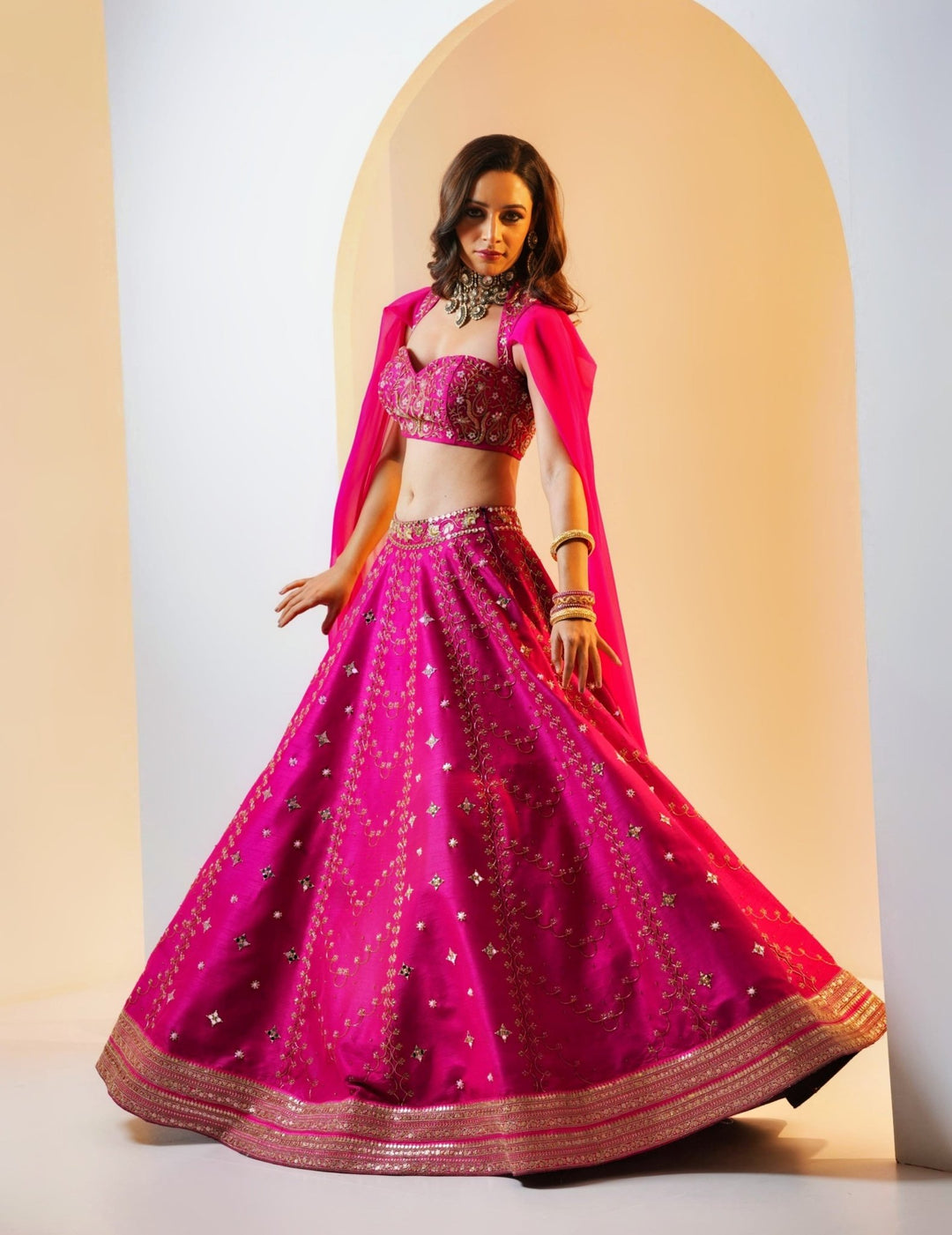 Rani Pink Kalidaar Silk Embellished Lehenga Set Rashika Sharma - Fabilicious Fashion