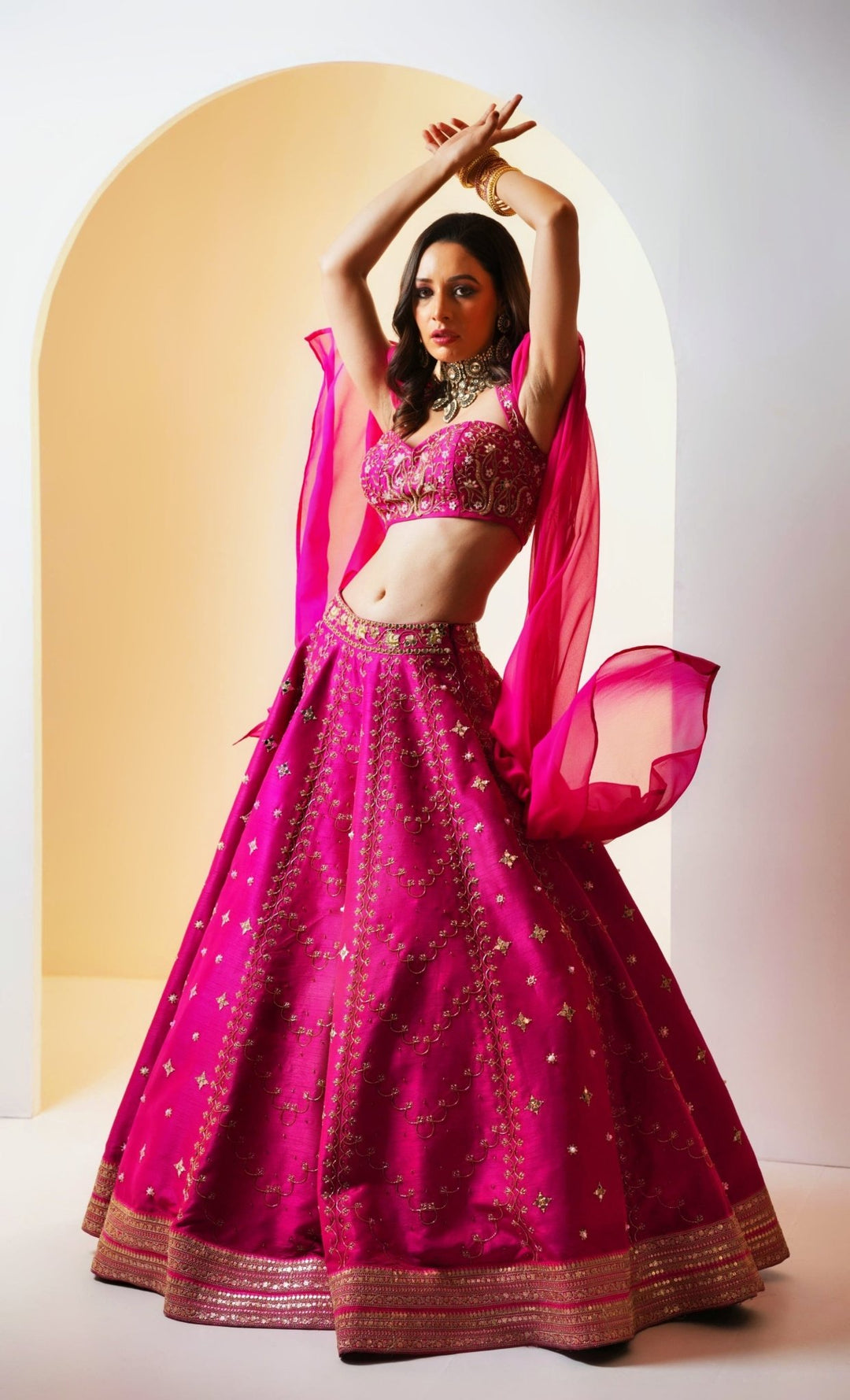 Rani Pink Kalidaar Silk Embellished Lehenga Set Rashika Sharma - Fabilicious Fashion