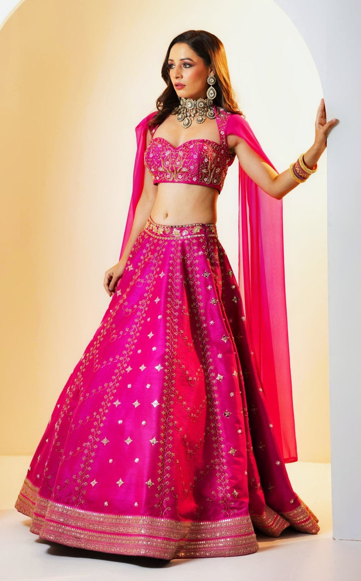 Rani Pink Kalidaar Silk Embellished Lehenga Set Rashika Sharma - Fabilicious Fashion
