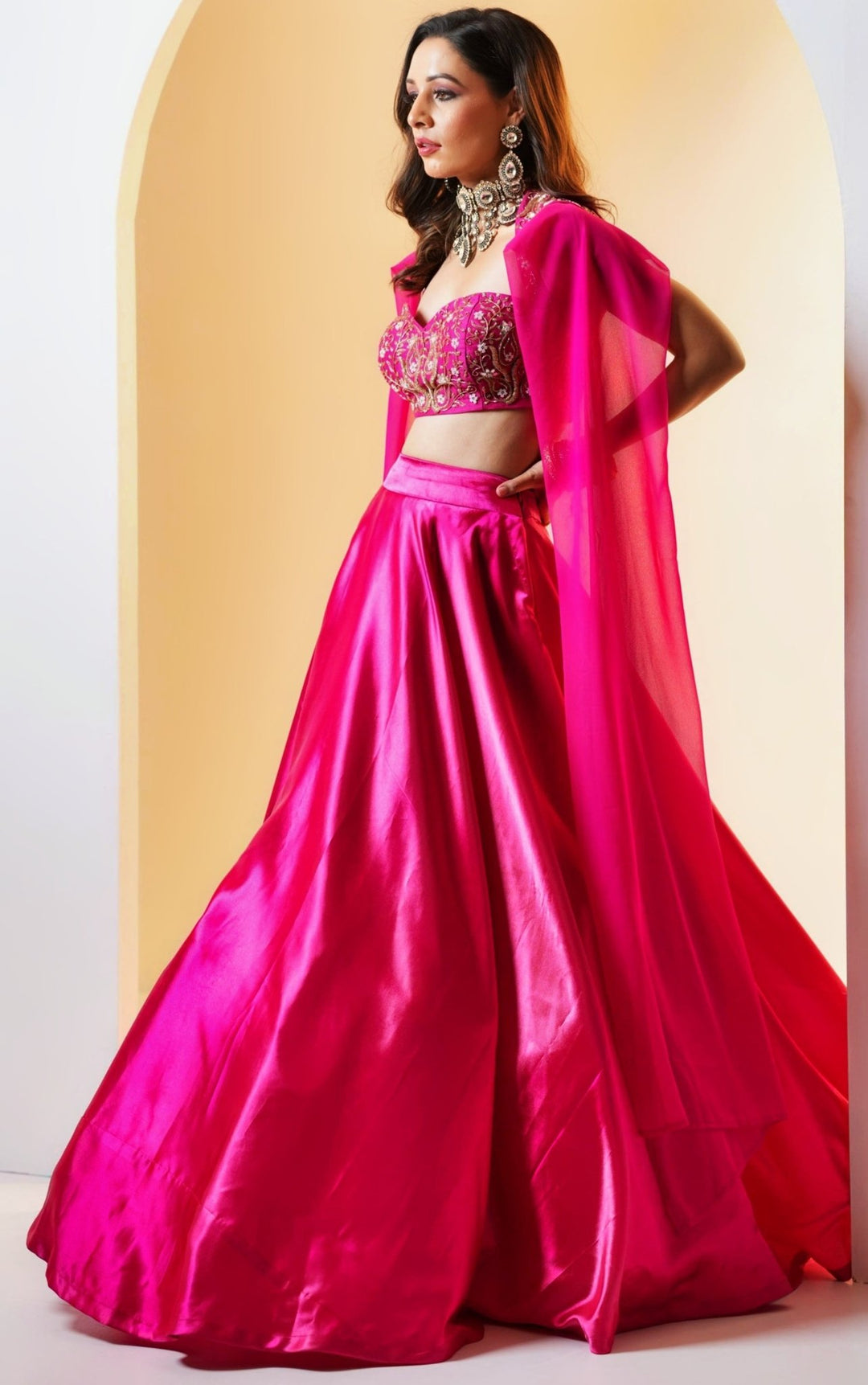 Rani Pink Kalidaar Silk Lehenga With Embellished Blouse Rashika Sharma - Fabilicious Fashion