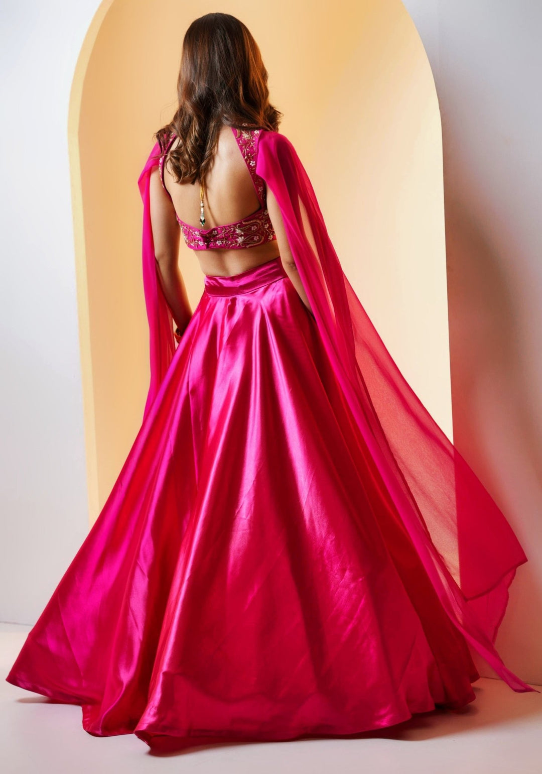 Rani Pink Kalidaar Silk Lehenga With Embellished Blouse Rashika Sharma - Fabilicious Fashion