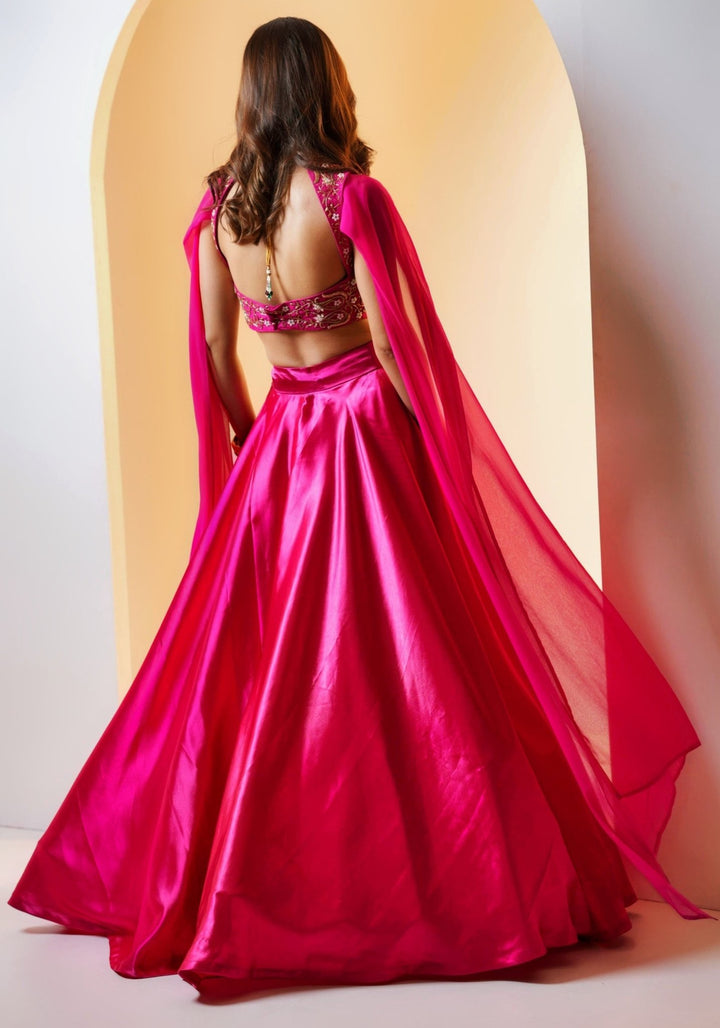 Rani Pink Kalidaar Silk Lehenga With Embellished Blouse Rashika Sharma - Fabilicious Fashion