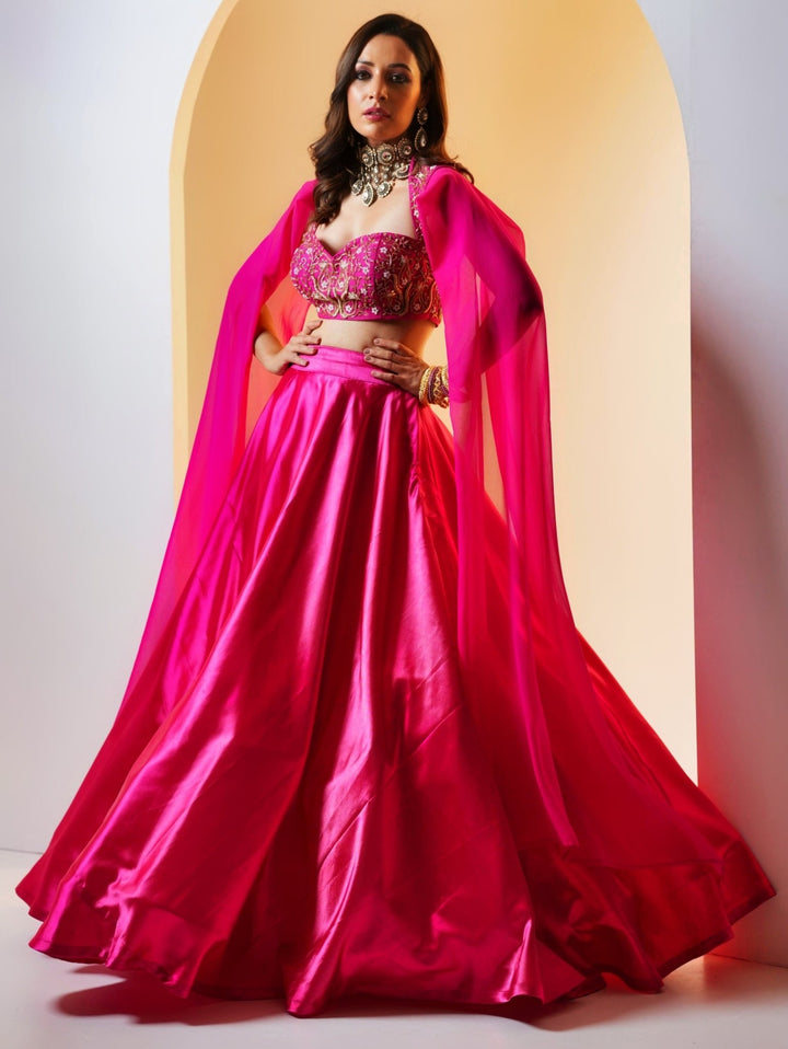 Rani Pink Kalidaar Silk Lehenga With Embellished Blouse Rashika Sharma - Fabilicious Fashion
