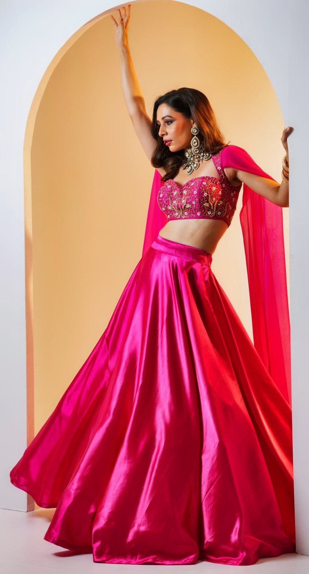 Rani Pink Kalidaar Silk Lehenga With Embellished Blouse Rashika Sharma - Fabilicious Fashion