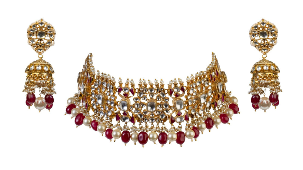 Rani Pink Kundan Choker Set Riana by Shikha Jindal - Fabilicious Fashion