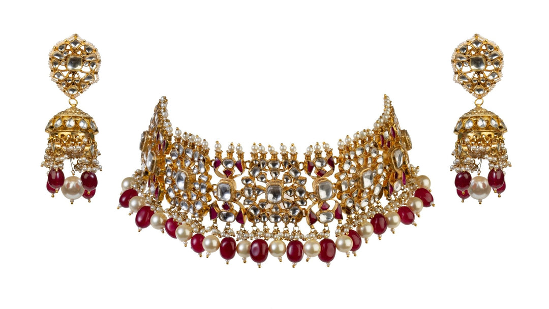 Rani Pink Kundan Choker Set Riana by Shikha Jindal - Fabilicious Fashion