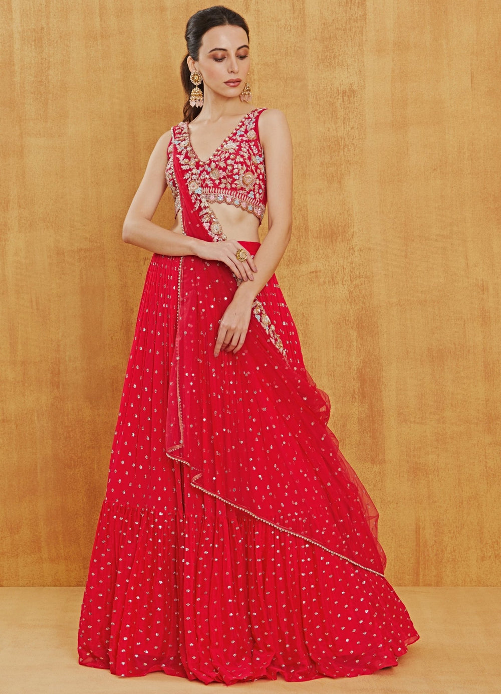 Rani Pink Meadow Embroidered Lehenga Set Chamee n Palak - Fabilicious Fashion