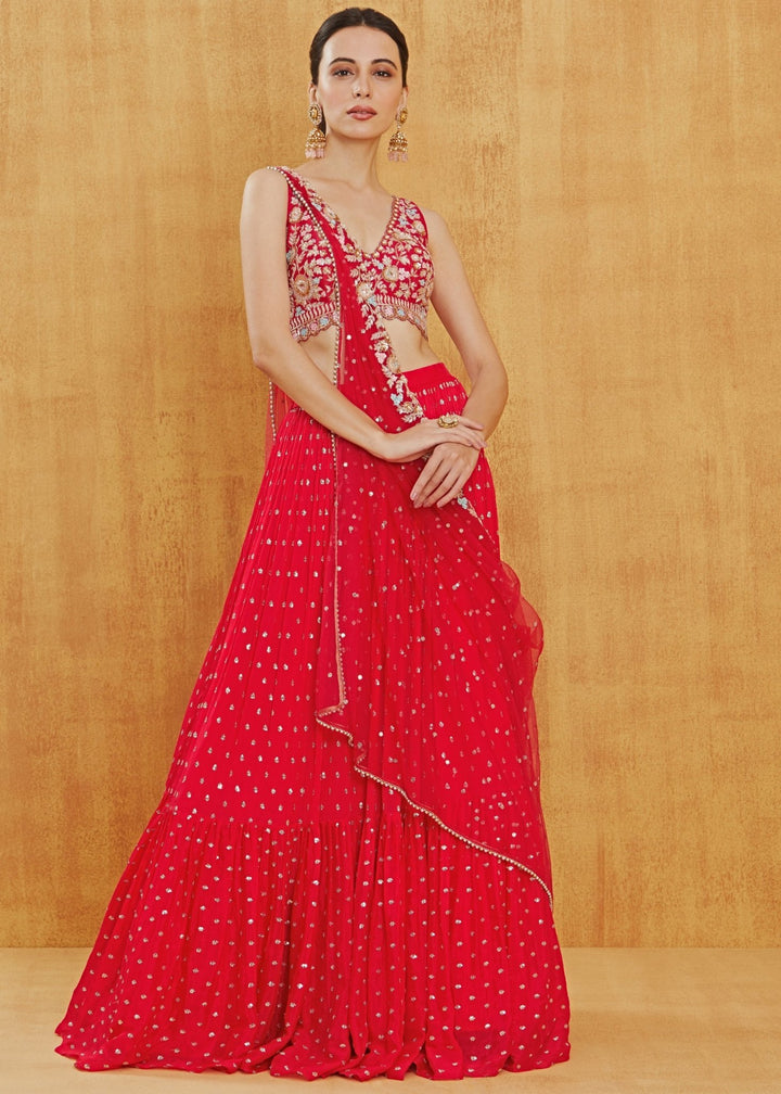 Rani Pink Meadow Embroidered Lehenga Set Chamee n Palak - Fabilicious Fashion