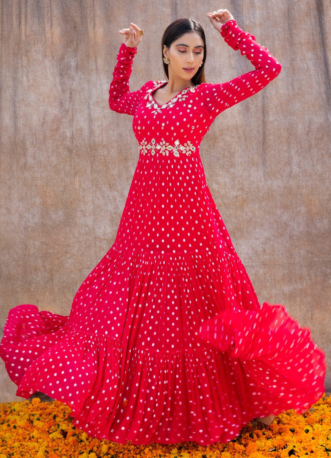 Rani Pink Mirror Anarkali Set Silky Bindra - Fabilicious Fashion