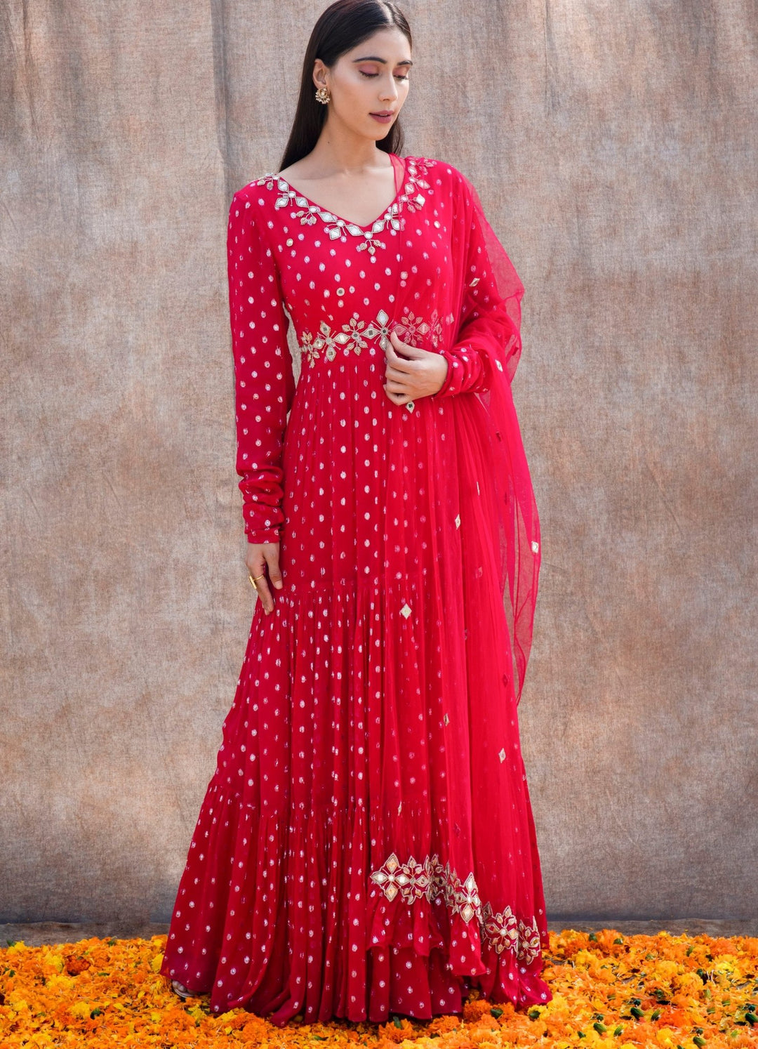 Rani Pink Mirror Anarkali Set Silky Bindra - Fabilicious Fashion