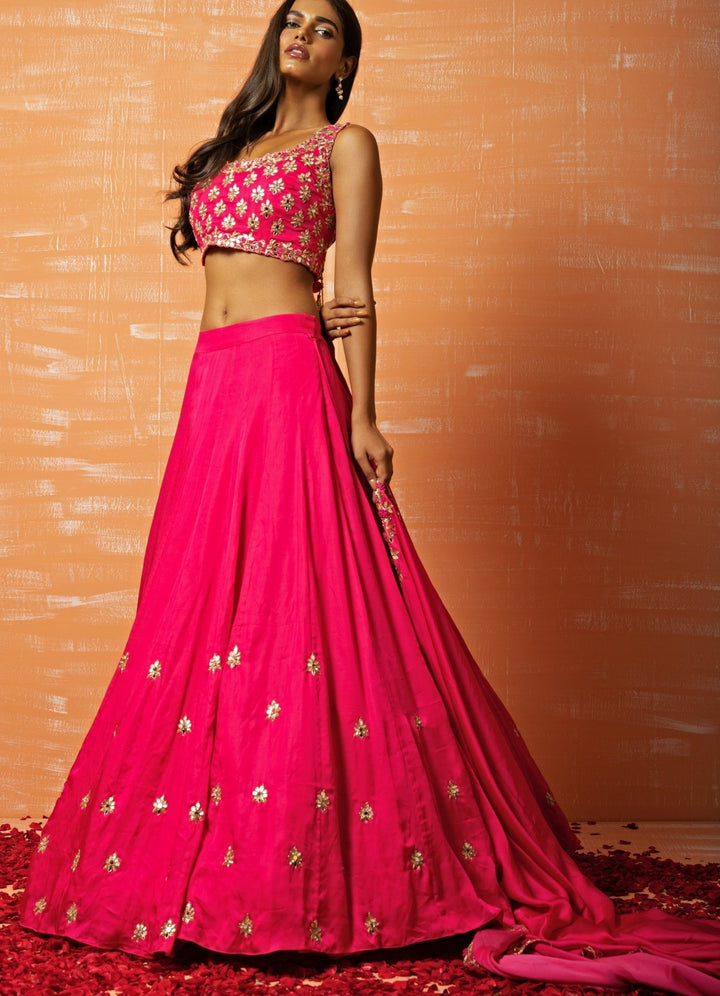Rani Pink Mirror and Gota Lehenga Set QAT By Agni - Fabilicious Fashion