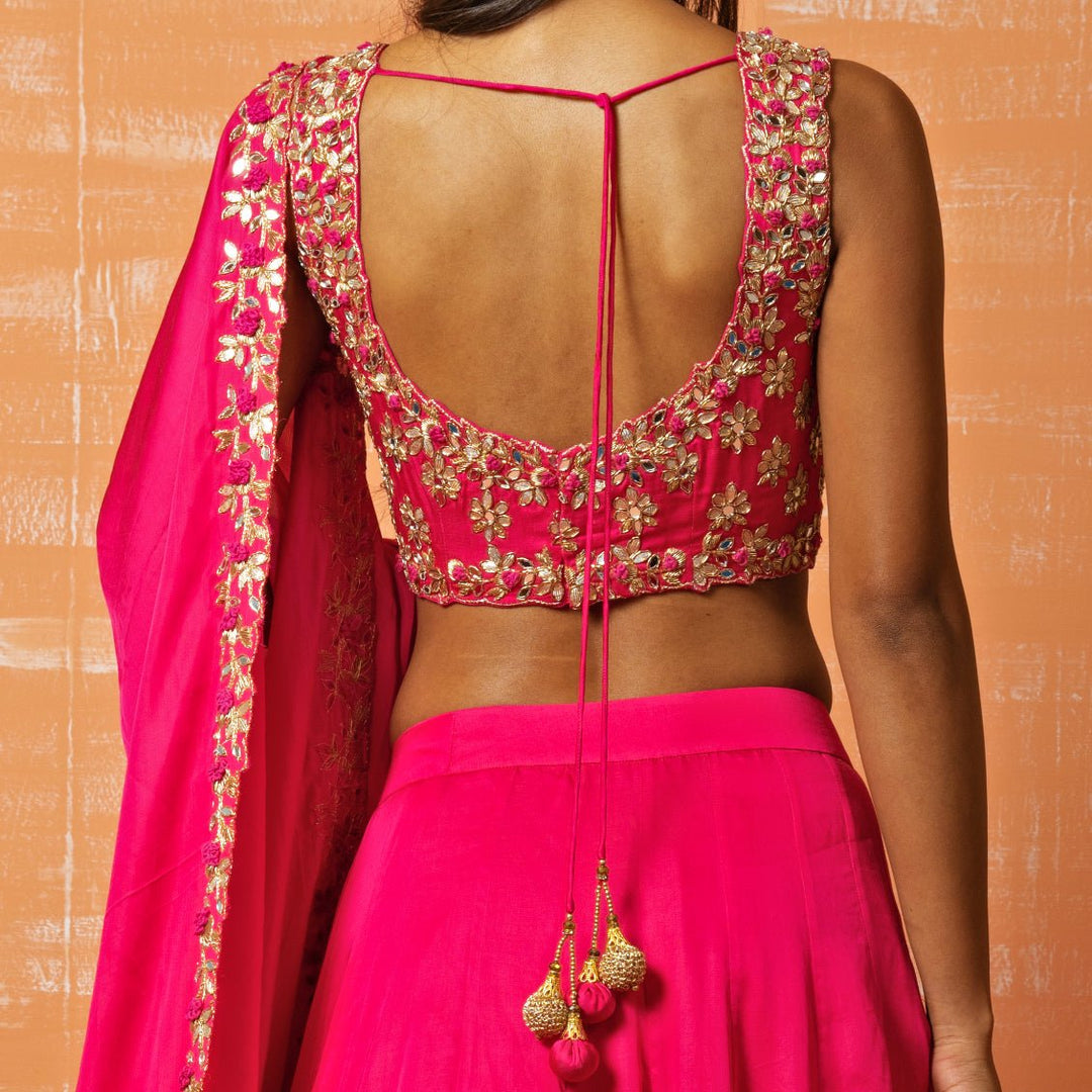 Rani Pink Mirror and Gota Lehenga Set QAT By Agni - Fabilicious Fashion