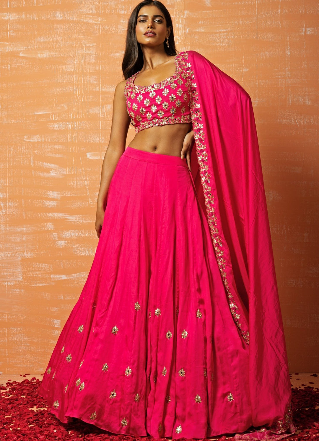 Rani Pink Mirror and Gota Lehenga Set QAT By Agni - Fabilicious Fashion
