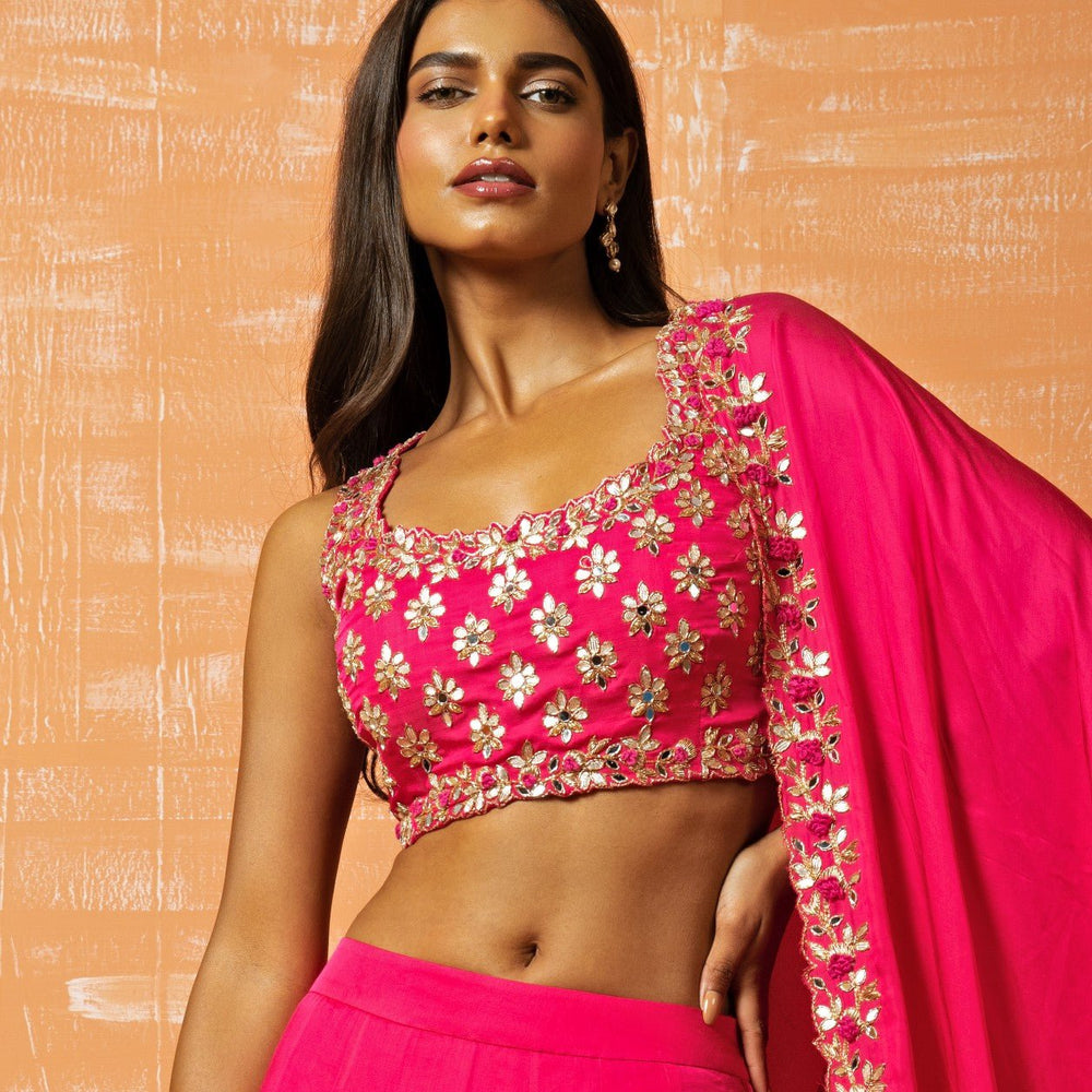 Rani Pink Mirror and Gota Lehenga Set QAT By Agni - Fabilicious Fashion
