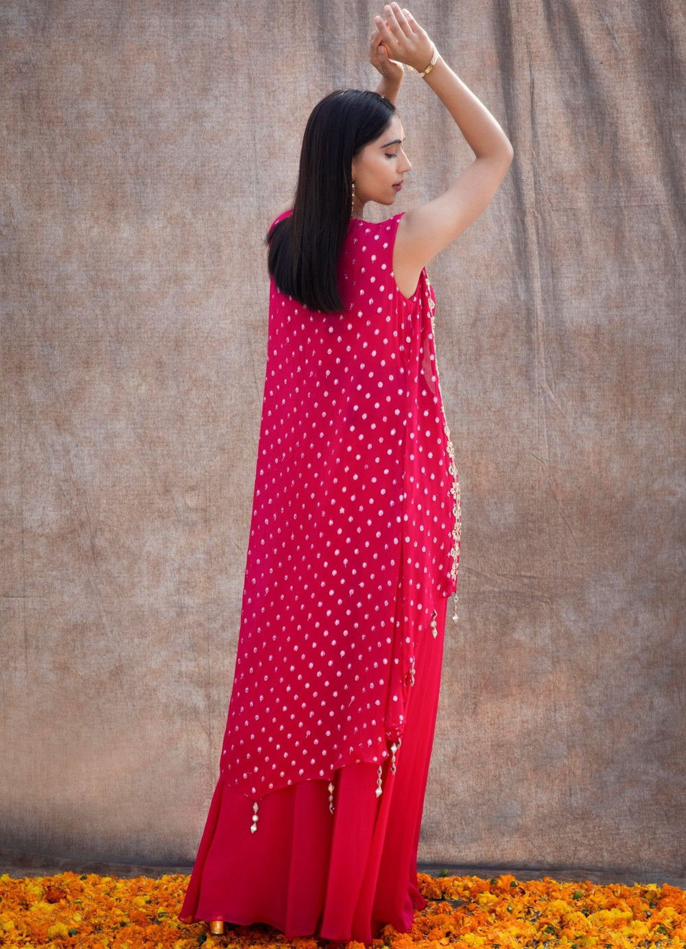 Rani Pink Mirror Cape Set Silky Bindra - Fabilicious Fashion