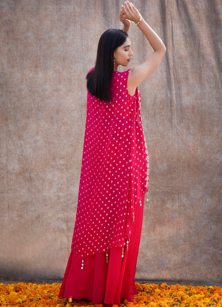 Rani Pink Mirror Cape Set Silky Bindra - Fabilicious Fashion