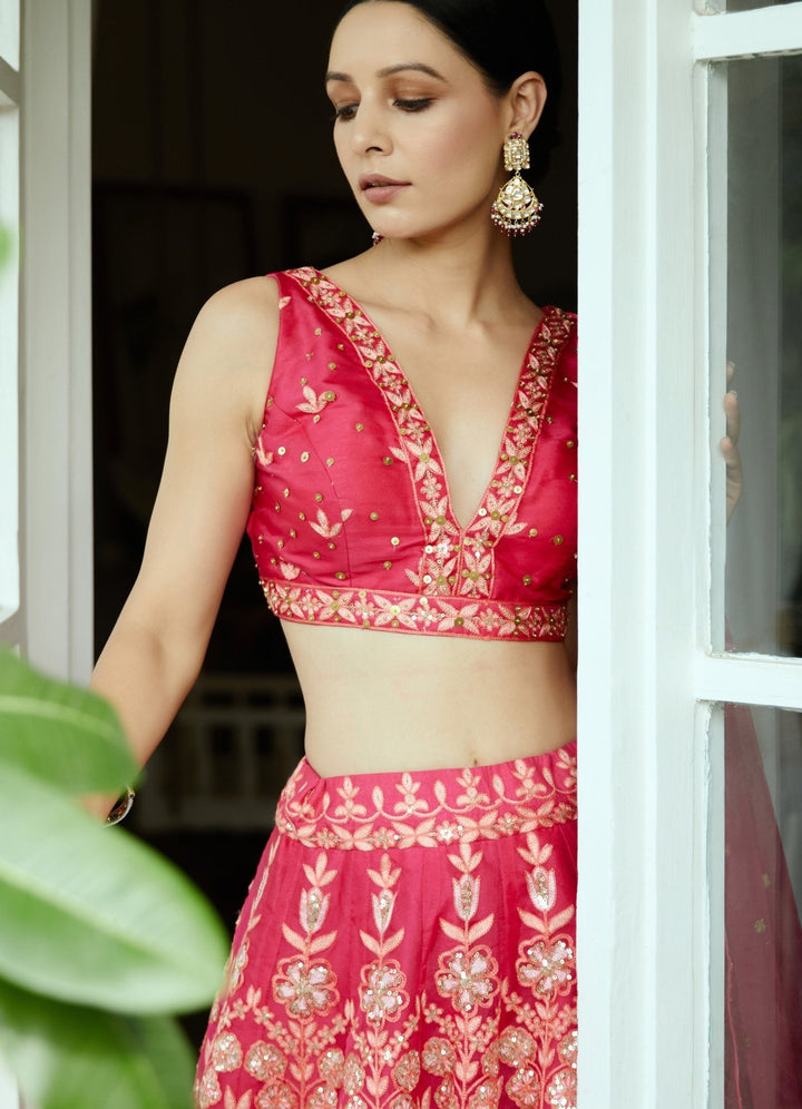Rani Pink Organza Lehenga Set Studio Iris - Fabilicious Fashion