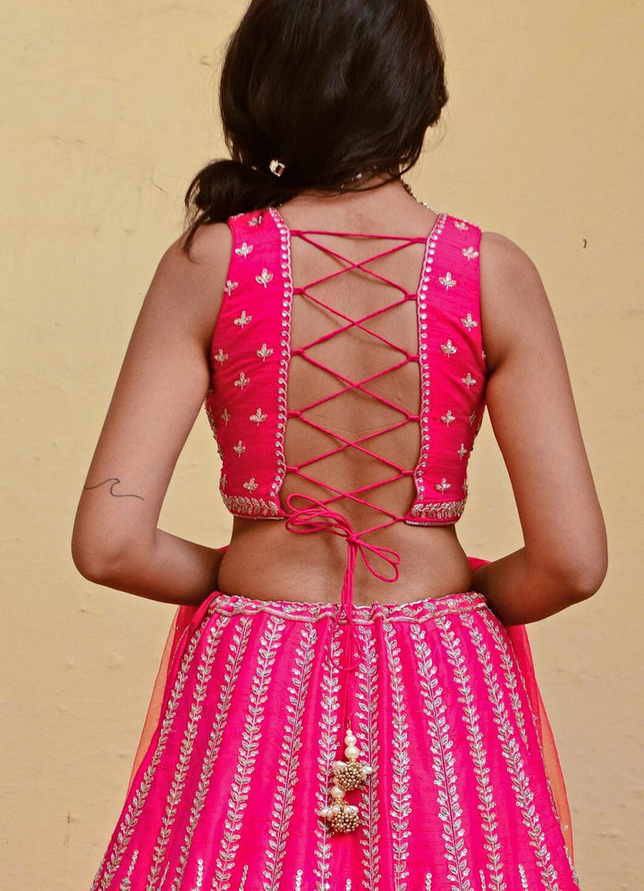 Rani Pink Resham and Zari Lehenga Set Chamee n Palak - Fabilicious Fashion