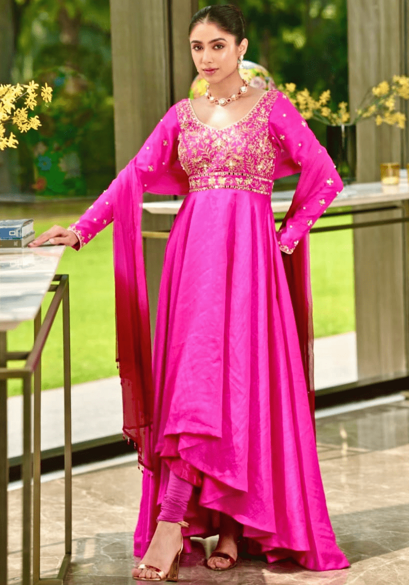 Rani Pink Silk Anarkali Set Rashika Sharma - Fabilicious Fashion