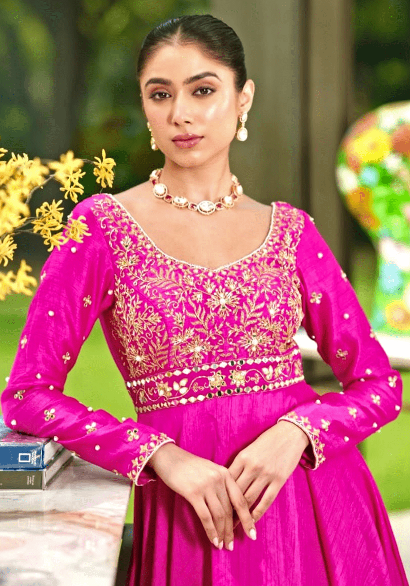 Rani Pink Silk Anarkali Set Rashika Sharma - Fabilicious Fashion