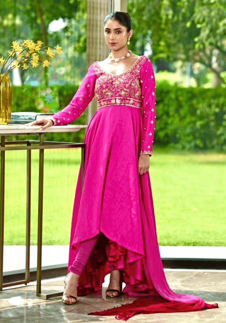Rani Pink Silk Anarkali Set Rashika Sharma - Fabilicious Fashion