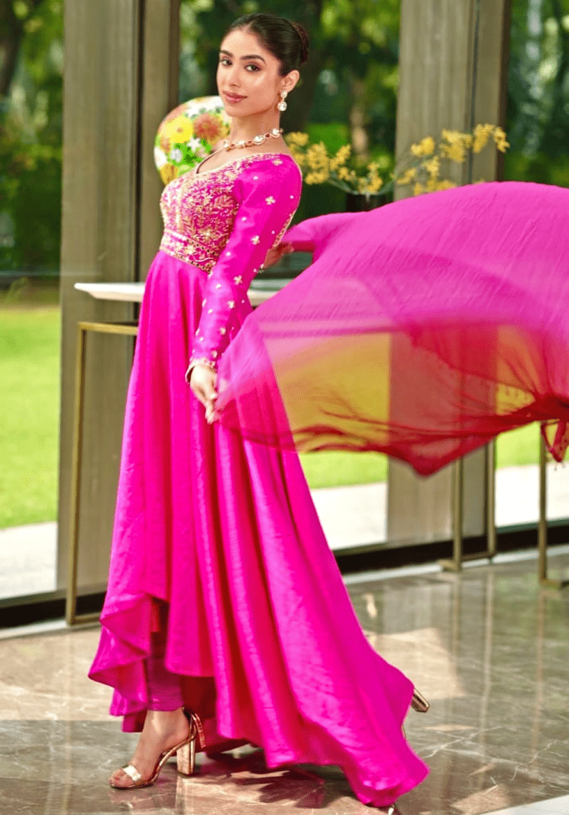 Rani Pink Silk Anarkali Set Rashika Sharma - Fabilicious Fashion