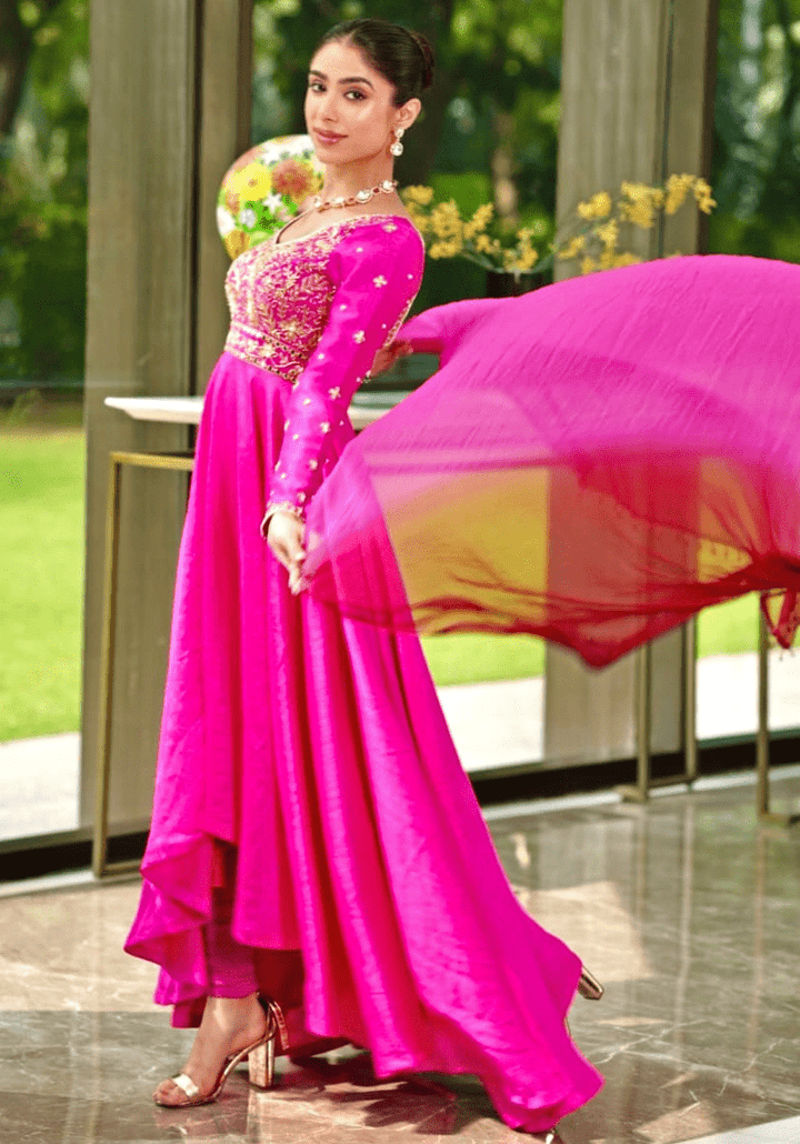Rani Pink Silk Anarkali Set Rashika Sharma - Fabilicious Fashion