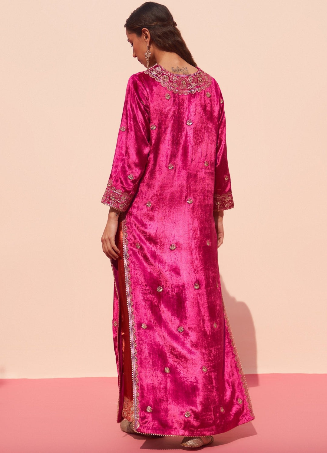 Rani Pink Velvet Kurta Set Angad Singh - Fabilicious Fashion