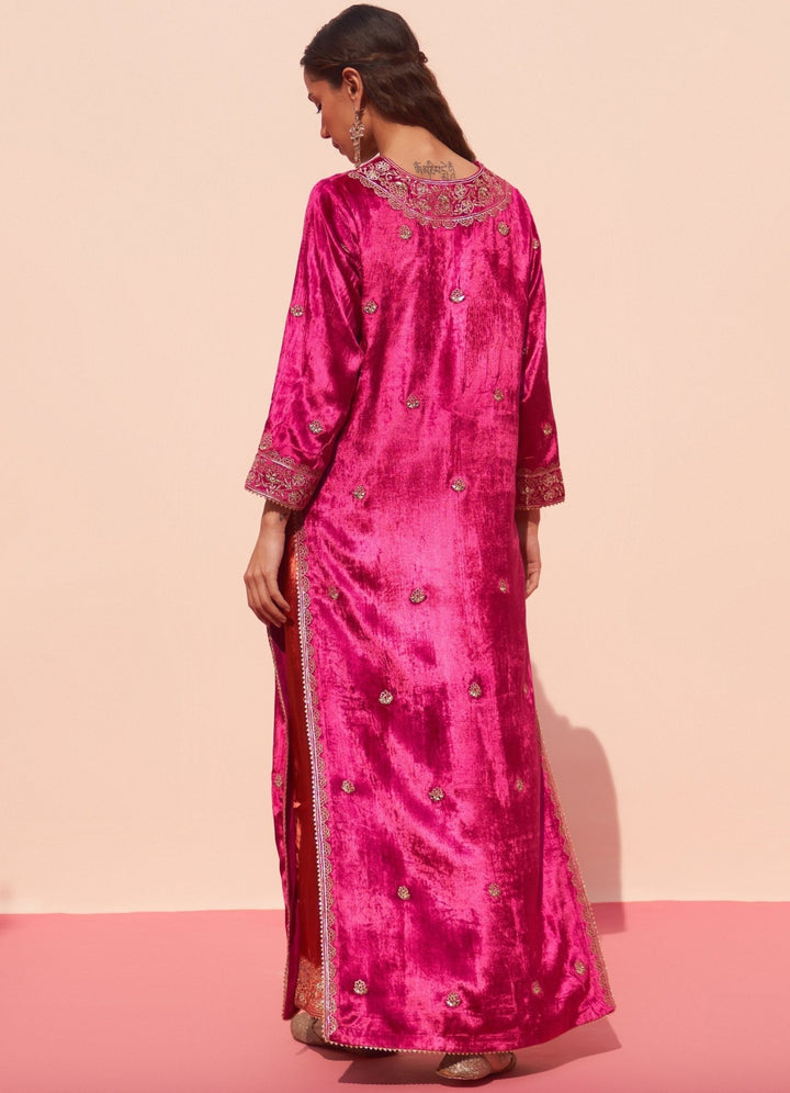 Rani Pink Velvet Kurta Set Angad Singh - Fabilicious Fashion