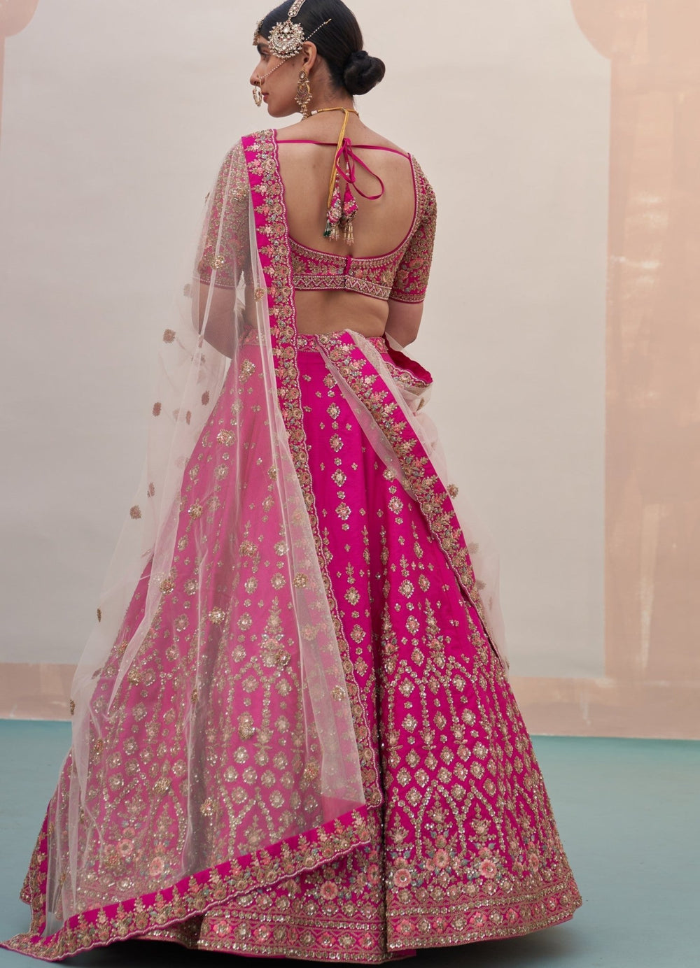 Rani Pink White and Pink Double Dupatta Lehenga Set Angad Singh - Fabilicious Fashion