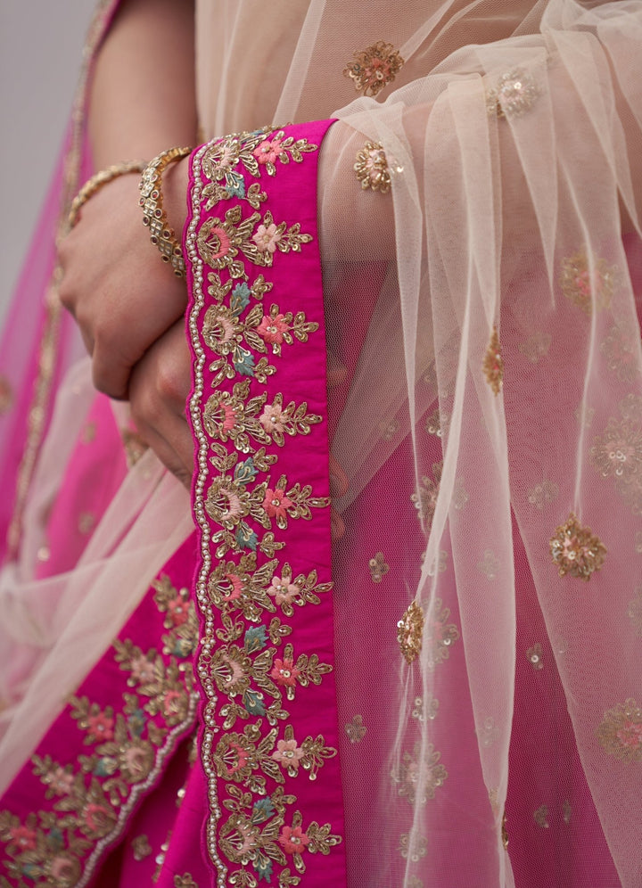 Rani Pink White and Pink Double Dupatta Lehenga Set Angad Singh - Fabilicious Fashion