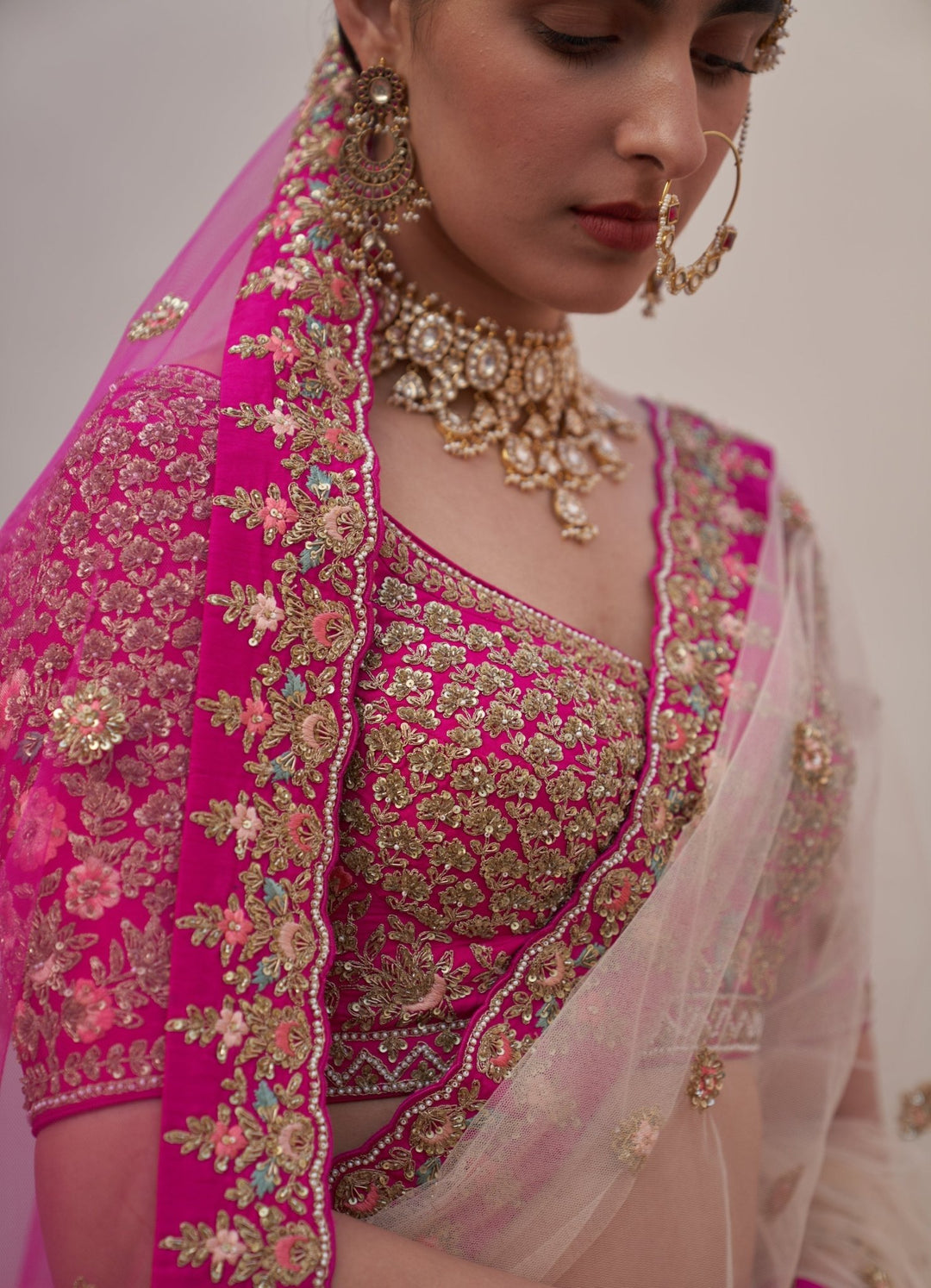 Rani Pink White and Pink Double Dupatta Lehenga Set Angad Singh - Fabilicious Fashion