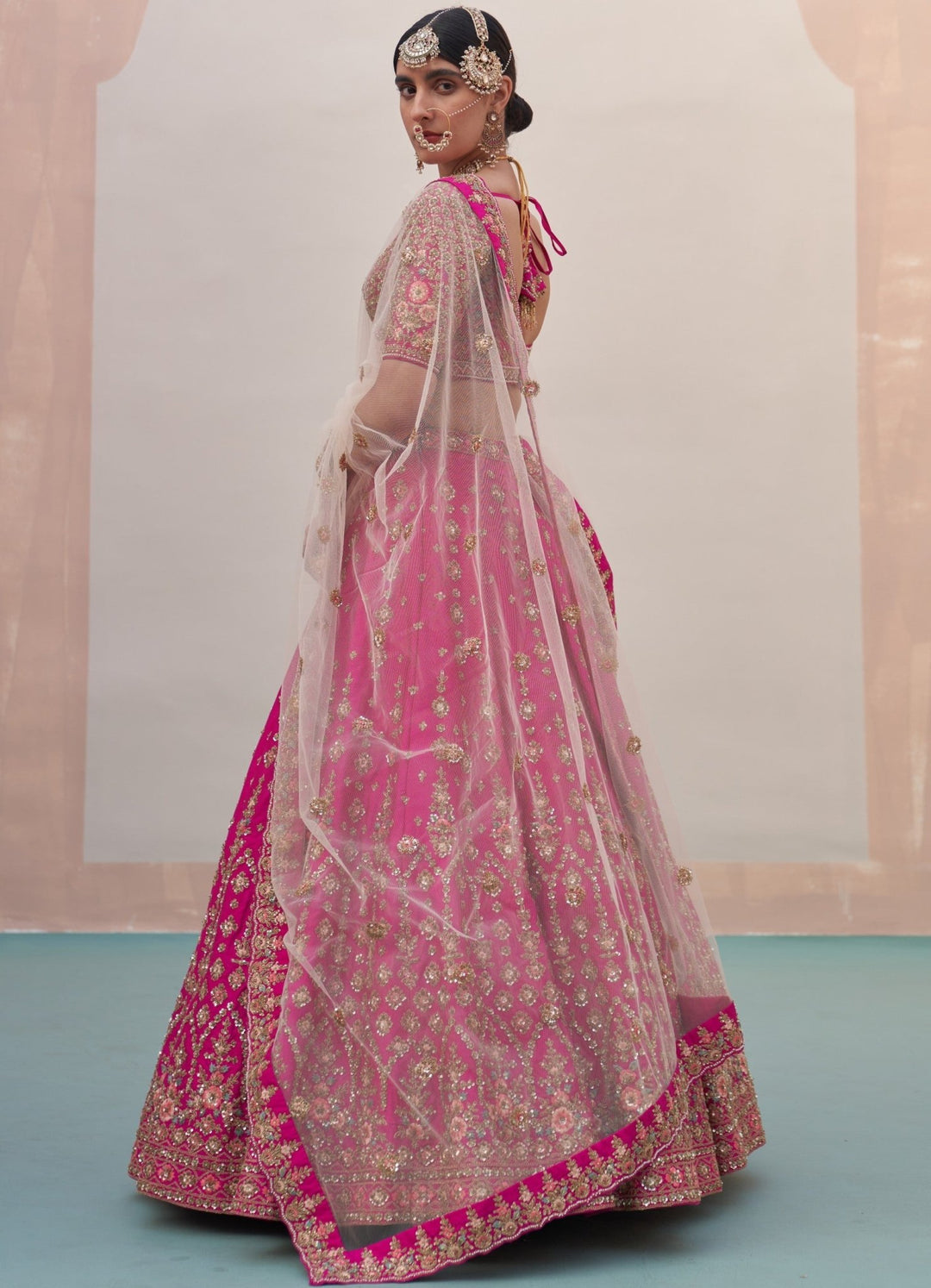 Rani Pink White and Pink Double Dupatta Lehenga Set Angad Singh - Fabilicious Fashion