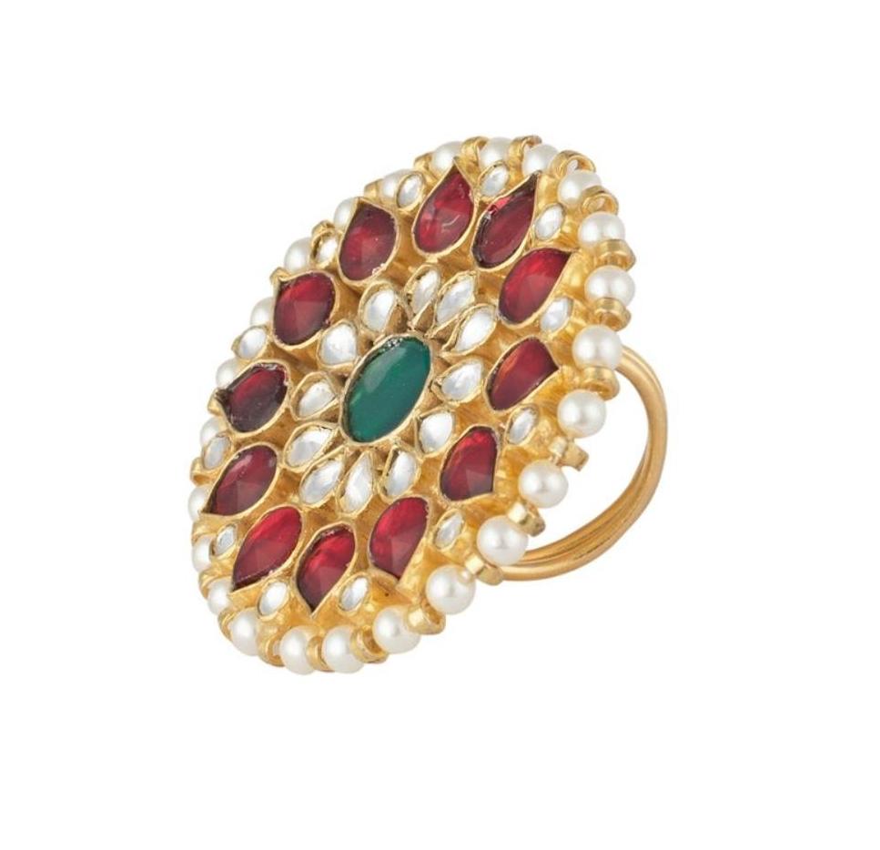 Red And Green Flower Ring Riana by Shikha Jindal - Fabilicious Fashion